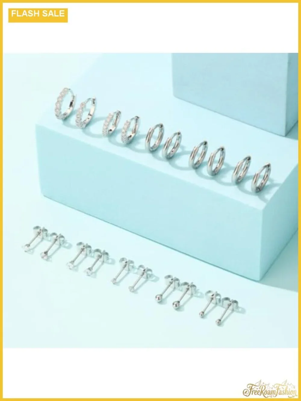 Hypoallergenic Silver Earring Set for Multiple Piercings - Studs, Hoops,